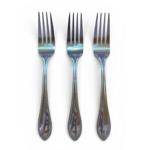 Set of 3 Wallace American Tradition 7” Dinner Forks Glossy Stainless Beaded